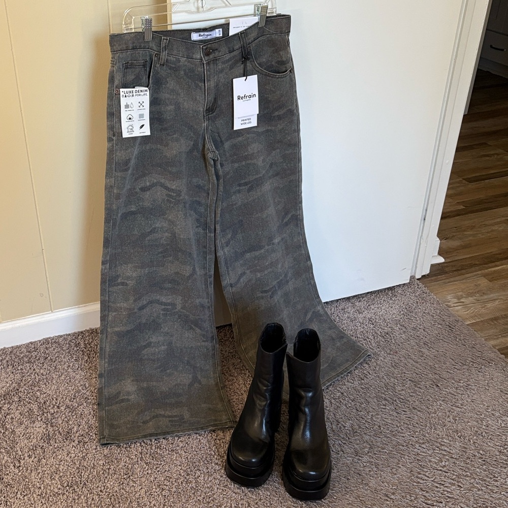 Camo Wide-Leg Jeans and Black Boots